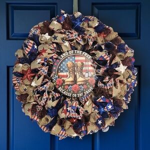 Land of the Free Because of the Brave Patriotic Wreath